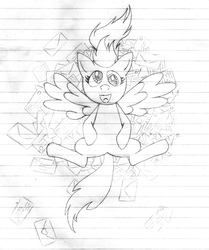 Size: 1144x1367 | Tagged: safe, artist:kamiyaakuto, derpy hooves, pegasus, pony, g4, female, lined paper, mare, monochrome, photo, solo, traditional art