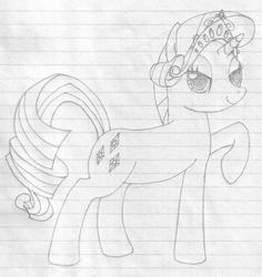 Size: 3331x3529 | Tagged: safe, artist:kamiyaakuto, rarity, g4, female, high res, lined paper, monochrome, photo, solo, traditional art