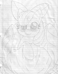Size: 4828x6111 | Tagged: safe, artist:kamiyaakuto, apple bloom, g4, absurd resolution, adorabloom, cute, female, lined paper, monochrome, photo, solo, traditional art