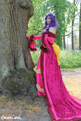 Size: 2848x4272 | Tagged: safe, artist:ilunaneko, rarity, human, g4, 2014, clothes, cosplay, dress, elfia haarzuilens, gala dress, irl, irl human, photo, solo, train, tree