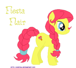 Size: 345x308 | Tagged: safe, artist:ameyal, fiesta flair, earth pony, pony, g3, g4, cute, female, fiestabetes, g3 to g4, generation leap, mare, pixel art, simple background, solo, text, transparent background, yellow text