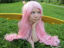 Size: 1024x768 | Tagged: safe, artist:hedamiu, fluttershy, human, g4, cosplay, grass, irl, irl human, photo, prone, solo