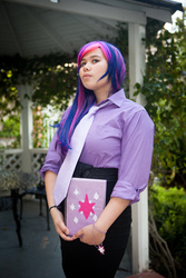 Size: 3744x5616 | Tagged: artist needed, safe, twilight sparkle, human, g4, 2013, anime conji, book, convention, cosplay, irl, irl human, necktie, photo, solo