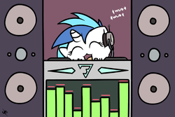 Size: 3000x2000 | Tagged: safe, artist:doggonepony, dj pon-3, vinyl scratch, g4, chubbie, equalizer, eyes closed, female, happy, headphones, high res, open mouth, smiling, solo, speaker, wub