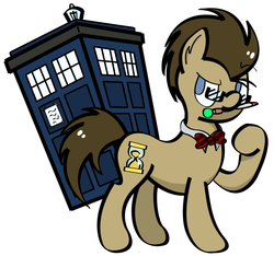 Size: 2442x2288 | Tagged: safe, artist:dahhez, doctor whooves, time turner, g4, doctor who, glasses, high res, male, mouth hold, raised eyebrow, raised hoof, smiling, solo, sonic screwdriver, tardis