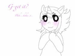 Size: 1024x768 | Tagged: safe, artist:sugarwaterbomb, oc, oc only, oc:gretta, pony, unicorn, blushing, bow, solo, tumblr