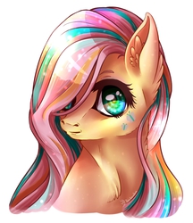 Size: 1456x1686 | Tagged: safe, artist:rainbowjune, fluttershy, g4, bust, female, looking at you, rainbow power, solo