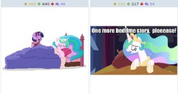 Size: 510x270 | Tagged: safe, princess celestia, twilight sparkle, derpibooru, g4, cute, cutelestia, exploitable meme, juxtaposition, juxtaposition win, meme, meta