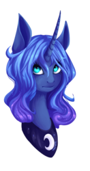 Size: 547x1037 | Tagged: safe, artist:weird--fish, princess luna, g4, alternate hairstyle, curved horn, female, frown, horn, looking at you, portrait, short hair, short mane, simple background, solo, transparent background, vector