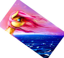 Size: 3257x3001 | Tagged: safe, artist:sharpieboss, fluttershy, g4, female, high res, ocean, sad, solo, windswept mane