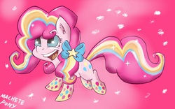 Size: 1280x800 | Tagged: safe, artist:macheteponies, pinkie pie, g4, twilight's kingdom, atryl-ish, female, happy, looking up, open mouth, rainbow power, smiling, solo, style emulation
