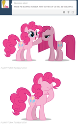 Size: 650x1025 | Tagged: safe, artist:mixermike622, pinkie pie, earth pony, pony, g4, ask, boop, comic, facehoof, frown, glare, honk, open mouth, pinkamena diane pie, self ponidox, self-boop, smiling, tumblr, unamused