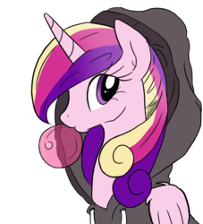 Size: 1408x1550 | Tagged: artist needed, safe, princess cadance, alicorn, pony, g4, bubblegum, clothes, female, hoodie, mare, simple background, solo, transparent background