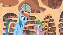 Size: 1365x768 | Tagged: safe, screencap, rainbow dash, spike, g4, it's about time