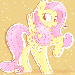 Size: 3770x3774 | Tagged: safe, artist:balloons504, fluttershy, pony, g4, blushing, female, heart, high res, looking back, simple background, solo