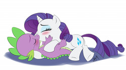 Size: 1000x555 | Tagged: safe, artist:pia-sama, rarity, spike, dragon, pony, unicorn, g4, blushing, duo, eyes closed, female, kiss on the lips, kissing, male, mare, ship:sparity, shipping, simple background, straight, white background