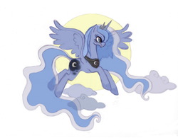 Size: 1000x781 | Tagged: safe, artist:zarielcharoitite, princess luna, g4, cloud, female, flying, moon, solo