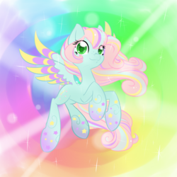 Size: 1280x1280 | Tagged: safe, artist:piichu-pi, oc, oc only, oc:parfait, rainbow power, rainbow power-ified, solo