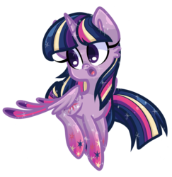 Size: 882x908 | Tagged: safe, artist:looji, twilight sparkle, alicorn, pony, g4, cute, female, flying, looking back, mare, open mouth, rainbow power, simple background, smiling, solo, sparkles, spread wings, transparent background, twilight sparkle (alicorn)