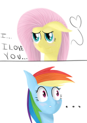 Size: 2480x3507 | Tagged: safe, artist:kriswanted, fluttershy, rainbow dash, pegasus, pony, g4, ..., blushing, dialogue, female, heart, high res, i love you, lesbian, ship:flutterdash, shipping, simple background, surprised
