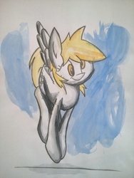 Size: 1469x1958 | Tagged: safe, artist:da-futaba, derpy hooves, pegasus, pony, g4, female, mare, solo, traditional art, watercolor painting