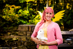 Size: 2048x1365 | Tagged: safe, artist:patcave, fluttershy, human, rabbit, g4, 2013, clothes, convention, cosplay, irl, irl human, momocon, photo, plushie, solo, sweater, sweatershy