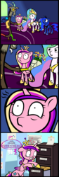 Size: 1200x3561 | Tagged: safe, artist:cogweaver, discord, princess cadance, princess celestia, princess luna, alicorn, draconequus, pony, g4, :o, bouquet, cabinet, comic, eye twitch, female, file, floppy ears, flower, frown, grin, gritted teeth, jewelry, male, mare, messy mane, princess of love, princess of shipping, regalia, scene parody, ship:dislestia, shipper on deck, shipping, shipping chart, smiling, straight, surprised, twilight's castle, wide eyes