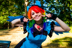 Size: 2048x1365 | Tagged: safe, artist:destinycosplay, rainbow dash, human, g4, 2013, anime weekend atlanta, clothes, cosplay, fingerless gloves, gloves, irl, irl human, maid, photo, solo