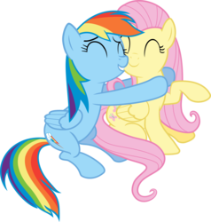 Size: 6000x6306 | Tagged: safe, artist:vulthuryol00, fluttershy, rainbow dash, pegasus, pony, g4, absurd resolution, cute, eyes closed, female, grin, happy, hug, nuzzling, raised hoof, simple background, sitting, smiling, transparent background, vector