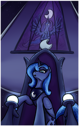 Size: 632x1008 | Tagged: safe, artist:brainedbysaucepans, princess luna, g4, female, low angle, s1 luna, solo, throne, throne room