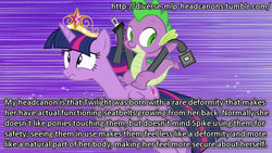 Size: 1280x720 | Tagged: safe, spike, twilight sparkle, g4, airplanicorn, diverse-mlp-headcanons, fake, female, headcanon, male, not a parody, poe's law, seatbelt, text, twilight sparkle (alicorn)