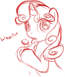 Size: 727x855 | Tagged: safe, artist:btbunny, sweetie belle, g4, confused, female, licking, lollipop, monochrome, solo