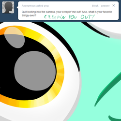 Size: 600x600 | Tagged: safe, artist:cheshiresdesires, lyra heartstrings, pony, unicorn, ask lyra, g4, ask, close-up, extreme close-up, eye, female, looking at you, solo, tumblr