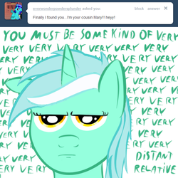 Size: 600x600 | Tagged: safe, artist:cheshiresdesires, lyra heartstrings, pony, unicorn, ask lyra, g4, ask, dialogue, female, looking at you, lyra is not amused, simple background, solo, tumblr, unamused, white background