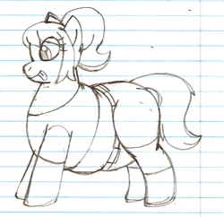 Size: 832x806 | Tagged: safe, artist:aaronwolf17, oc, oc only, oc:dakota jaguar, earth pony, pony, clothes, fat, female, grayscale, lined paper, monochrome, solo, traditional art