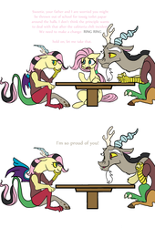 Size: 1329x1959 | Tagged: dead source, safe, artist:fairytalekitty, discord, fluttershy, oc, hybrid, g4, comic, female, interspecies offspring, male, offspring, parent:discord, parent:fluttershy, parents:discoshy, ship:discoshy, shipping, straight