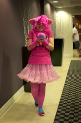 Size: 1275x1920 | Tagged: artist needed, safe, pinkie pie, human, parasprite, g4, brony fan fair, brony fan fair 2012, convention, cosplay, irl, irl human, photo, plushie, solo