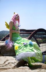 Size: 1237x1920 | Tagged: safe, artist:kibou-eli, fluttershy, human, g4, clothes, cosplay, dress, gala dress, high heels, irl, irl human, photo, solo