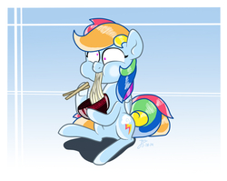 Size: 1004x801 | Tagged: safe, artist:trace-101, rainbow dash, g4, chopsticks, eating, female, food, ramen, ramen face, solo