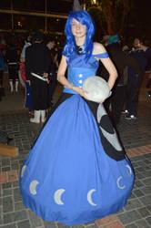 Size: 1362x2048 | Tagged: safe, artist:marchmochahare, princess luna, human, g4, 2014, clothes, convention, cosplay, dress, irl, irl human, katsucon, katsucon 2014, moon, photo, plushie, solo, tangible heavenly object