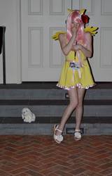 Size: 1311x2048 | Tagged: artist needed, safe, angel bunny, fluttershy, human, g4, 2014, convention, cosplay, irl, irl human, katsucon, katsucon 2014, photo, plushie, short dress, solo