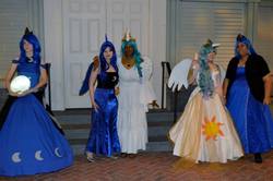 Size: 2048x1362 | Tagged: safe, artist:marchmochahare, artist:mintyblitzz, princess celestia, princess luna, human, g4, 2014, clothes, convention, cosplay, dress, female, irl, irl human, katsucon, katsucon 2014, moon, multeity, photo, royal sisters, siblings, sisters, tangible heavenly object