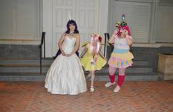 Size: 2048x1326 | Tagged: artist needed, safe, fluttershy, pinkie pie, rarity, human, g4, 2014, clothes, convention, cosplay, dress, groucho mask, hat, irl, irl human, katsucon, katsucon 2014, necklace, party hat, photo, short dress