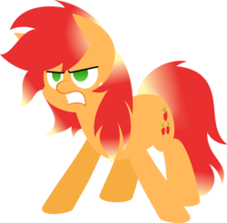 Size: 2760x2714 | Tagged: safe, artist:zacatron94, applejack, g4, alternate hairstyle, angry, female, hair dye, high res, loose hair, prank, simple background, solo, transparent background