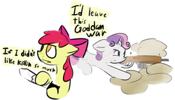 Size: 1001x572 | Tagged: safe, artist:horsejokes, apple bloom, sweetie belle, g4, war