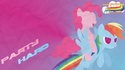 Size: 1920x1080 | Tagged: safe, artist:narflarg, pinkie pie, rainbow dash, g4, pinkie pie riding rainbow dash, ponies riding ponies, riding, wallpaper