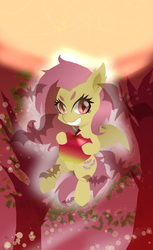 Size: 2142x3507 | Tagged: safe, artist:doubt, fluttershy, g4, apple, chibi, female, flutterbat, high res, pixiv, solo