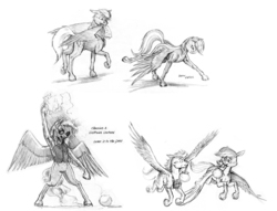 Size: 1128x860 | Tagged: safe, artist:baron engel, rainbow dash, oc, oc:sky brush, pegasus, pony, g4, bipedal, butt, canon x oc, female, lantern, lightning, male, mare, monochrome, nudity, pencil drawing, plot, sheath, shipping, stallion, traditional art