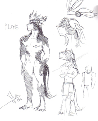 Size: 826x1024 | Tagged: safe, artist:bgn, anthro, male, monochrome, native american horse, puye, solo