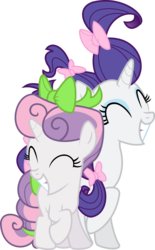 Size: 3720x6000 | Tagged: safe, artist:incognito-i, rarity, sweetie belle, pony, unicorn, g4, sisterhooves social, ^^, belle sisters, bow, duo, eyes closed, female, filly, foal, grin, happy, mare, raised hoof, siblings, simple background, sisters, smiling, transparent background, vector
